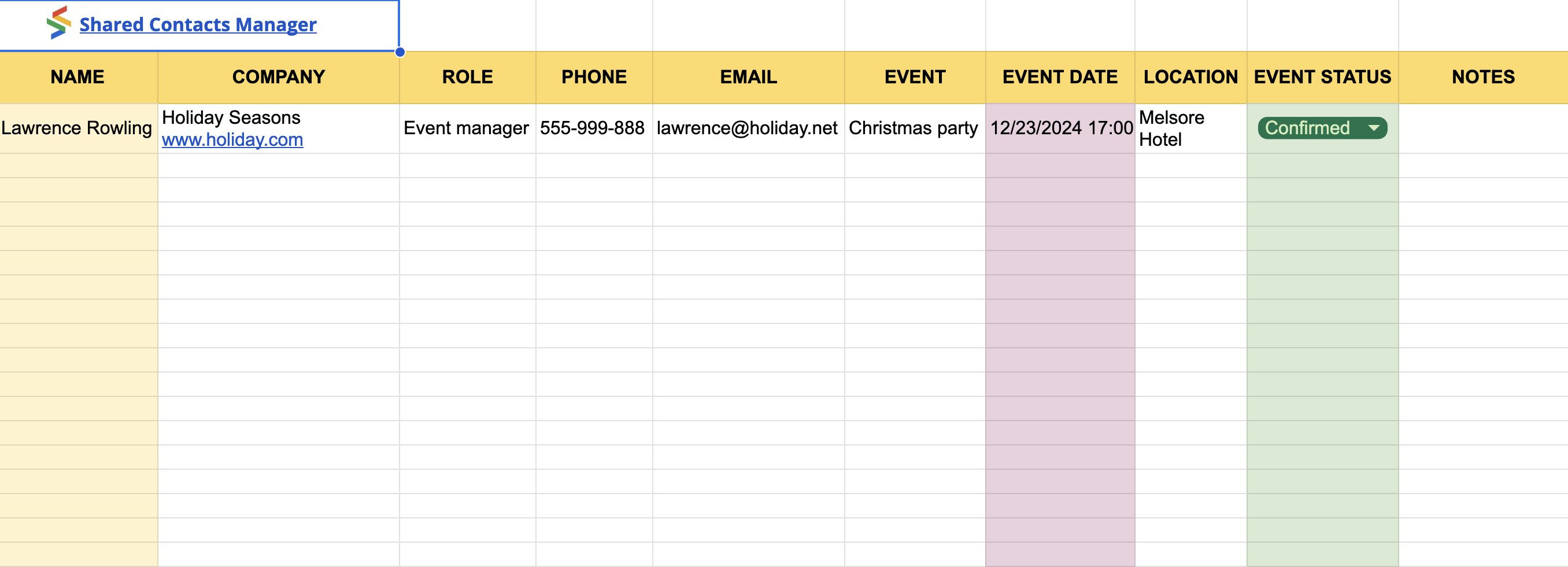 活动策划联系人列表模板